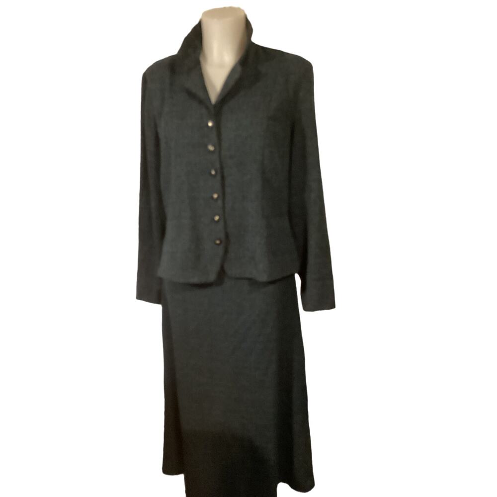 2199 Dorby Womens 2 Piece Jacket and Flared Skirt Set Blue/Black Tweed Size 12